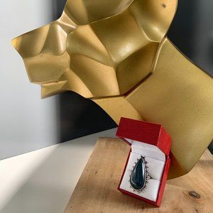 Costume Jewellery, Teal Teardrop Stone Hippie Boho Style Ring, Silver/Metal